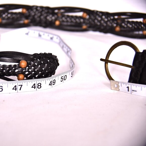 Women's Black with Brown Beads Braided Belt - Picture 2 of 8
